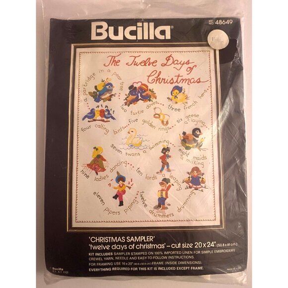 NOS Bucilla Twelve Days Of Christmas Embroidery Kit 48649 20x24" Linen Holiday - Picture 1 of 4